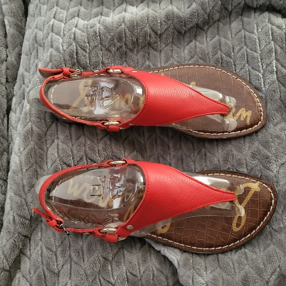Sam Edelman Greta red leather thong buckle ankle strap sandal flats 6M - Picture 6 of 8